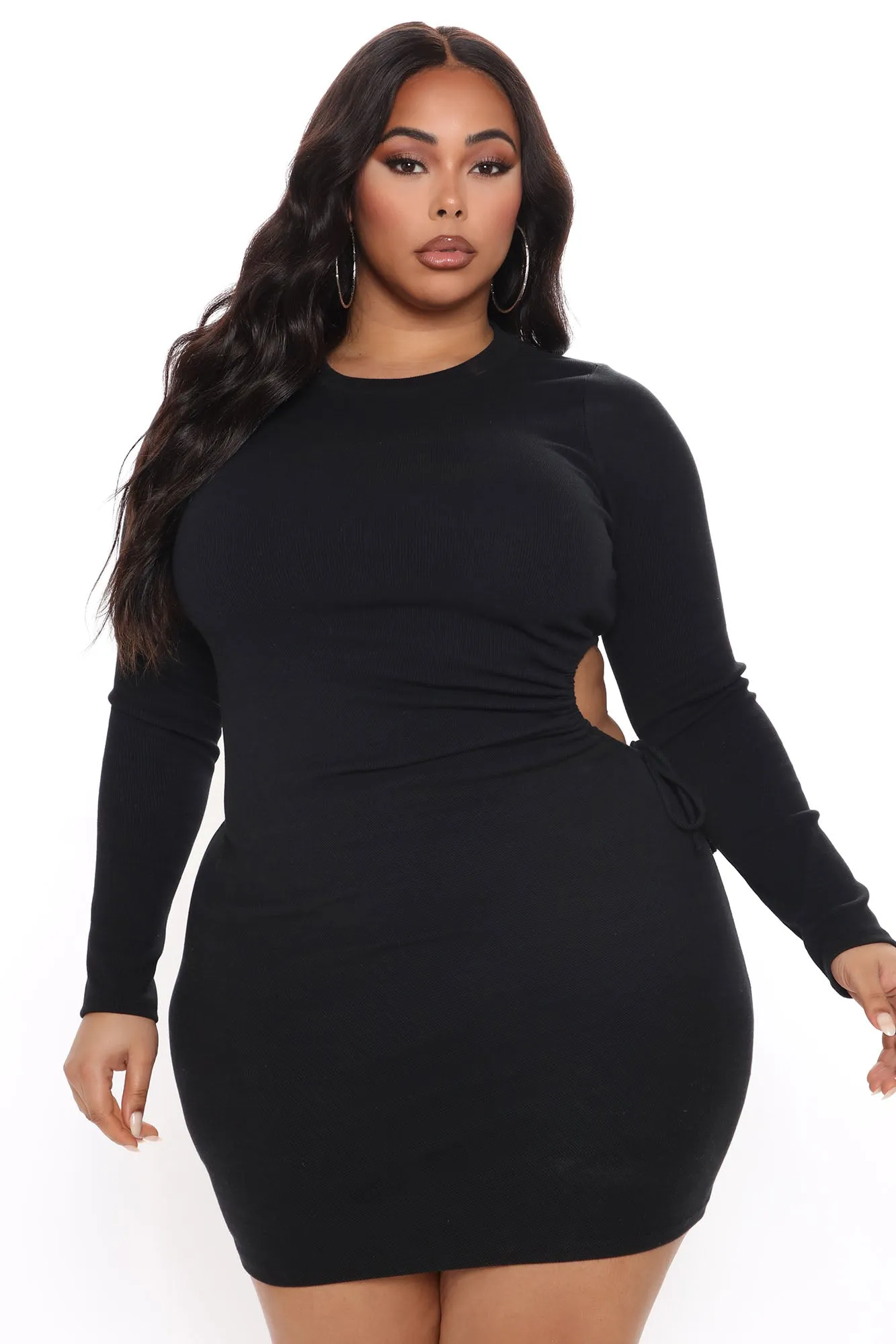 A Little Ruched Cut Out Mini Dress - Black