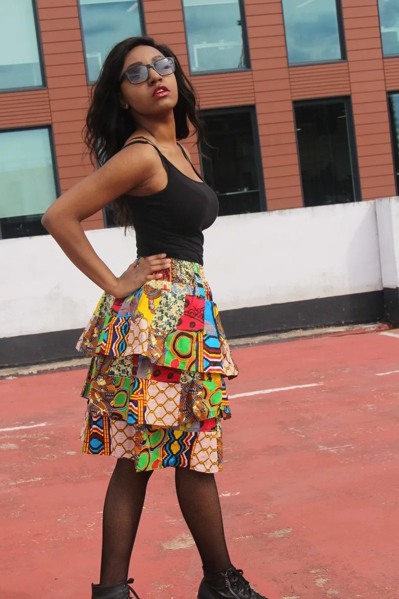 African Patchwork Skirt, Rah Rah - Festival Skirt