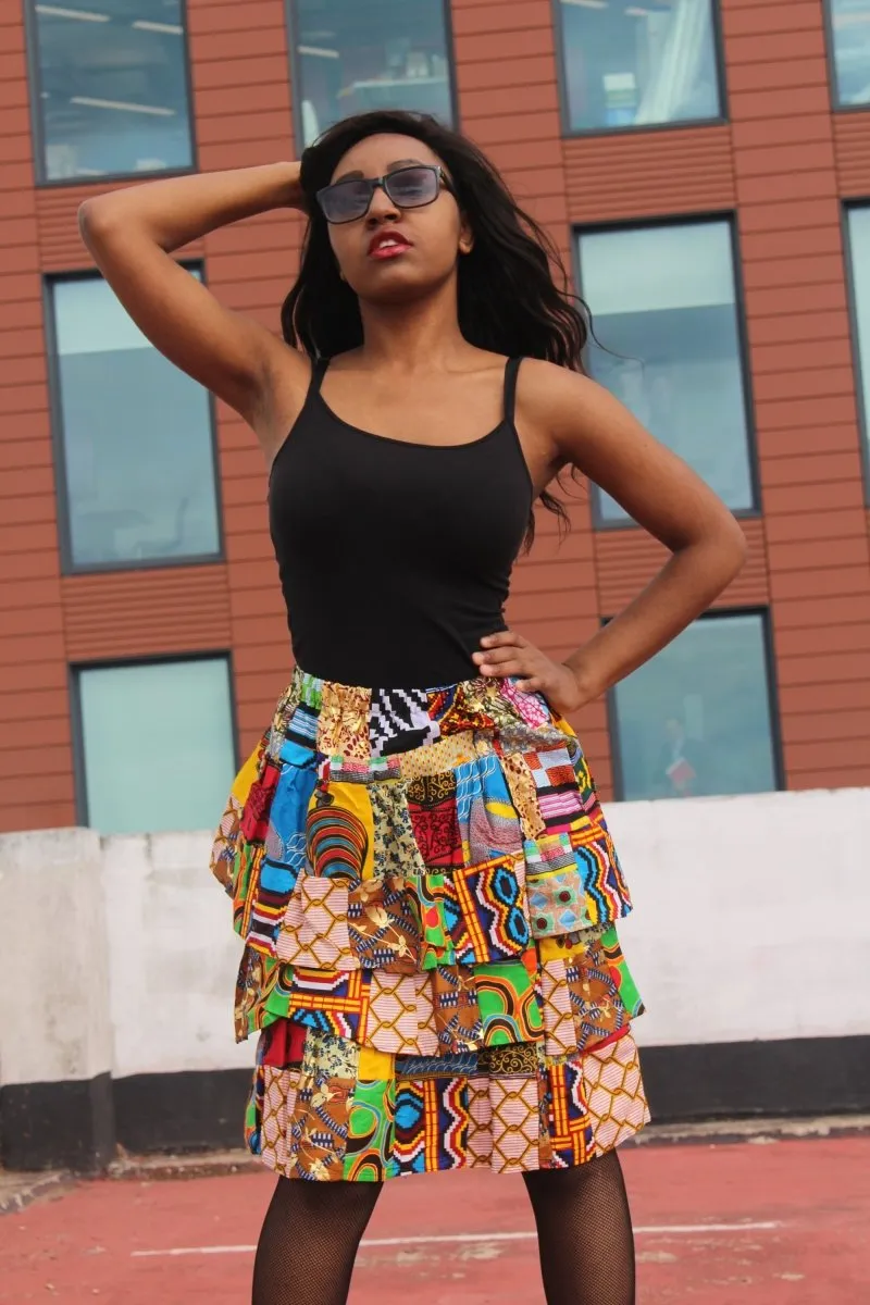 African Patchwork Skirt, Rah Rah - Festival Skirt