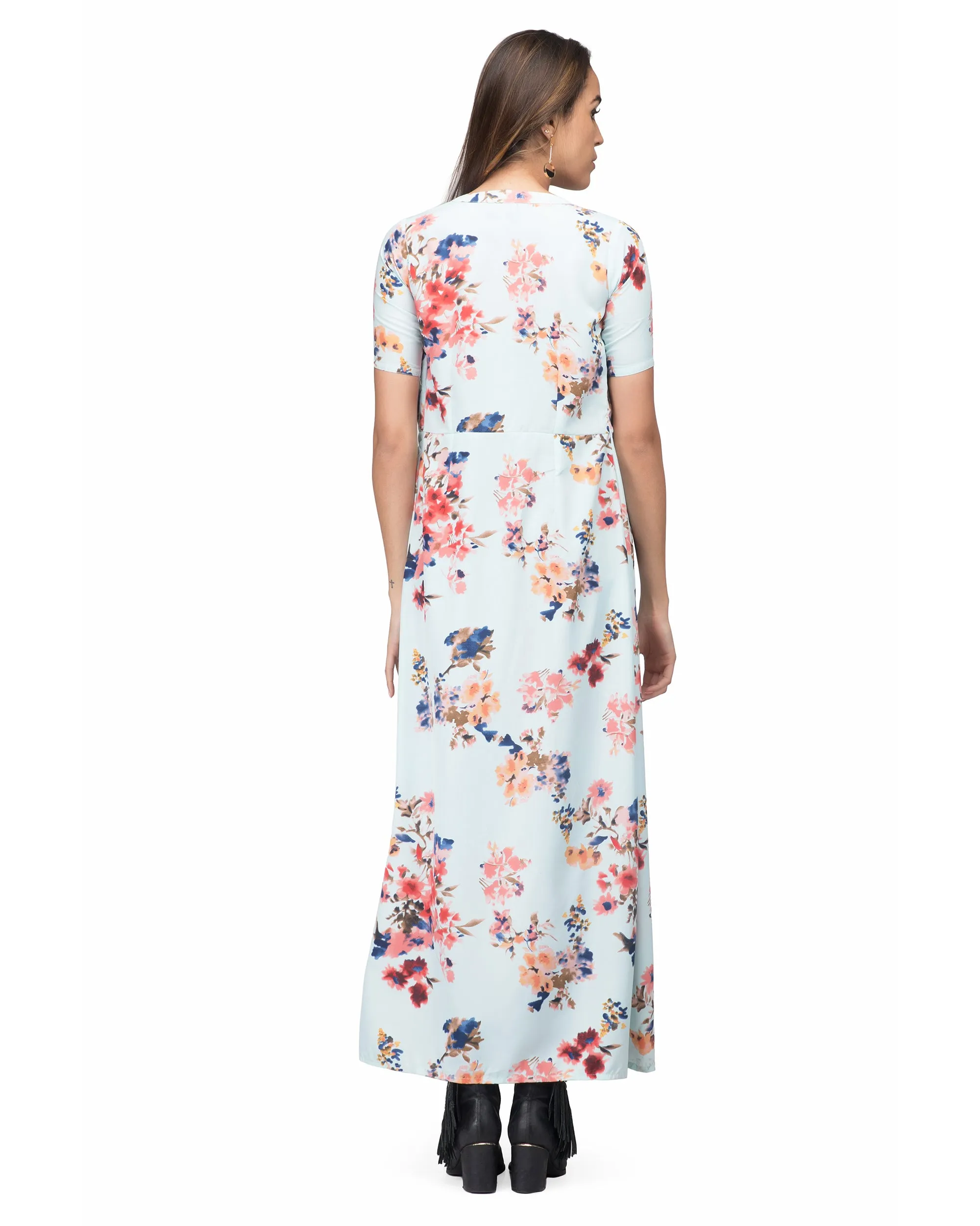 Aqua Floral Aline Maxi Dress