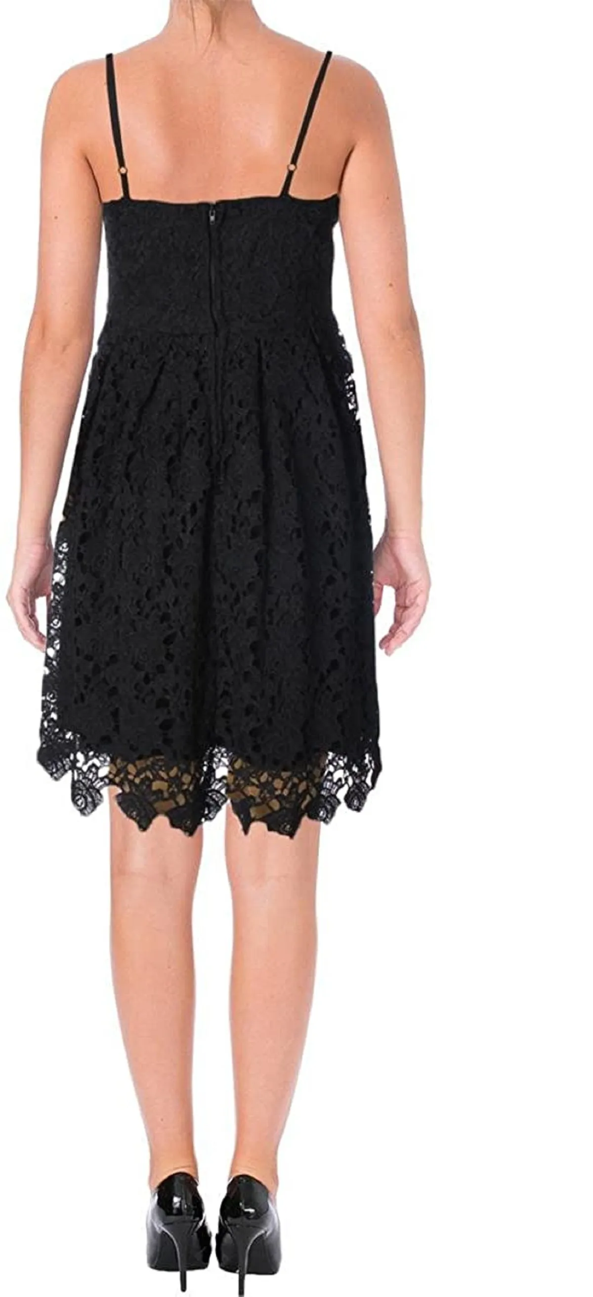 Aqua Women's Floral Lace Cami Fit and Flare Dress, Black, S