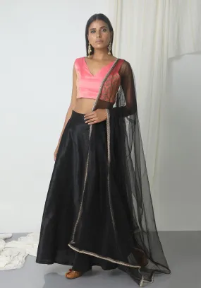 Black Pink Gold Zari Lehenga Set