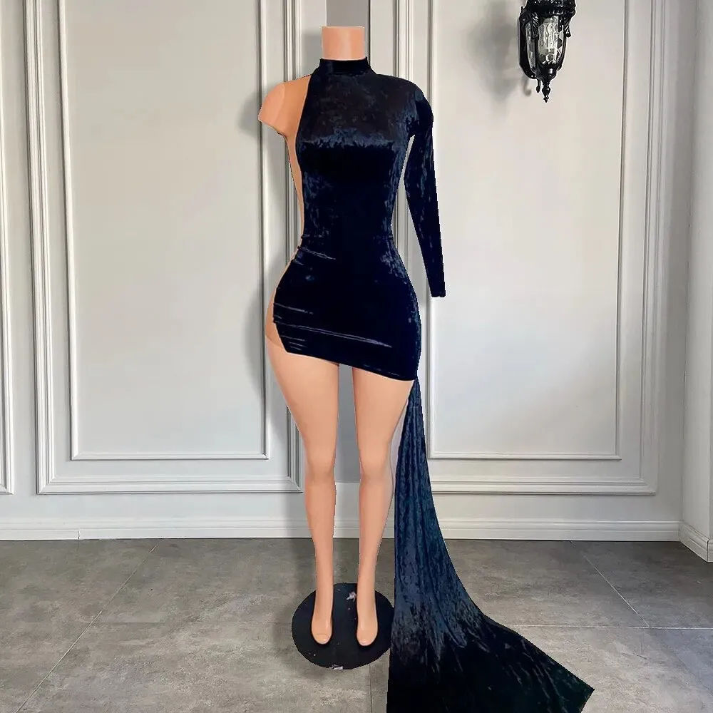 Black Velvet High Neck Birthday Dress