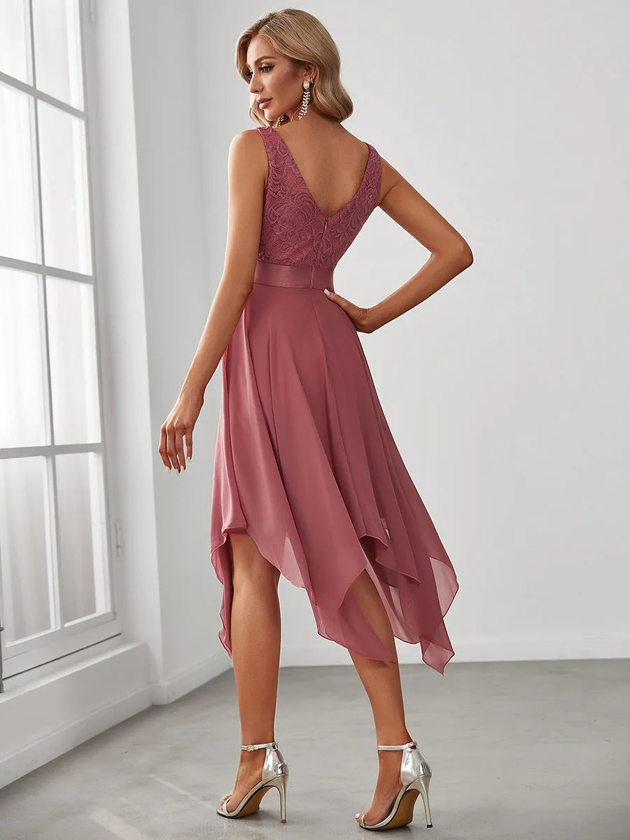 Deep V Neck Asymmetrical Hem Sleeveless Wholesale Dresses