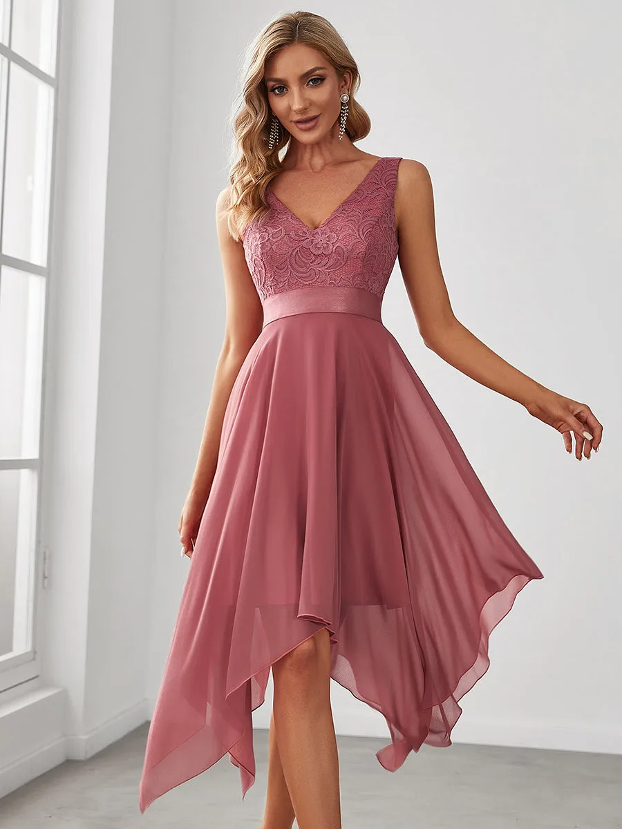 Deep V Neck Asymmetrical Hem Sleeveless Wholesale Dresses