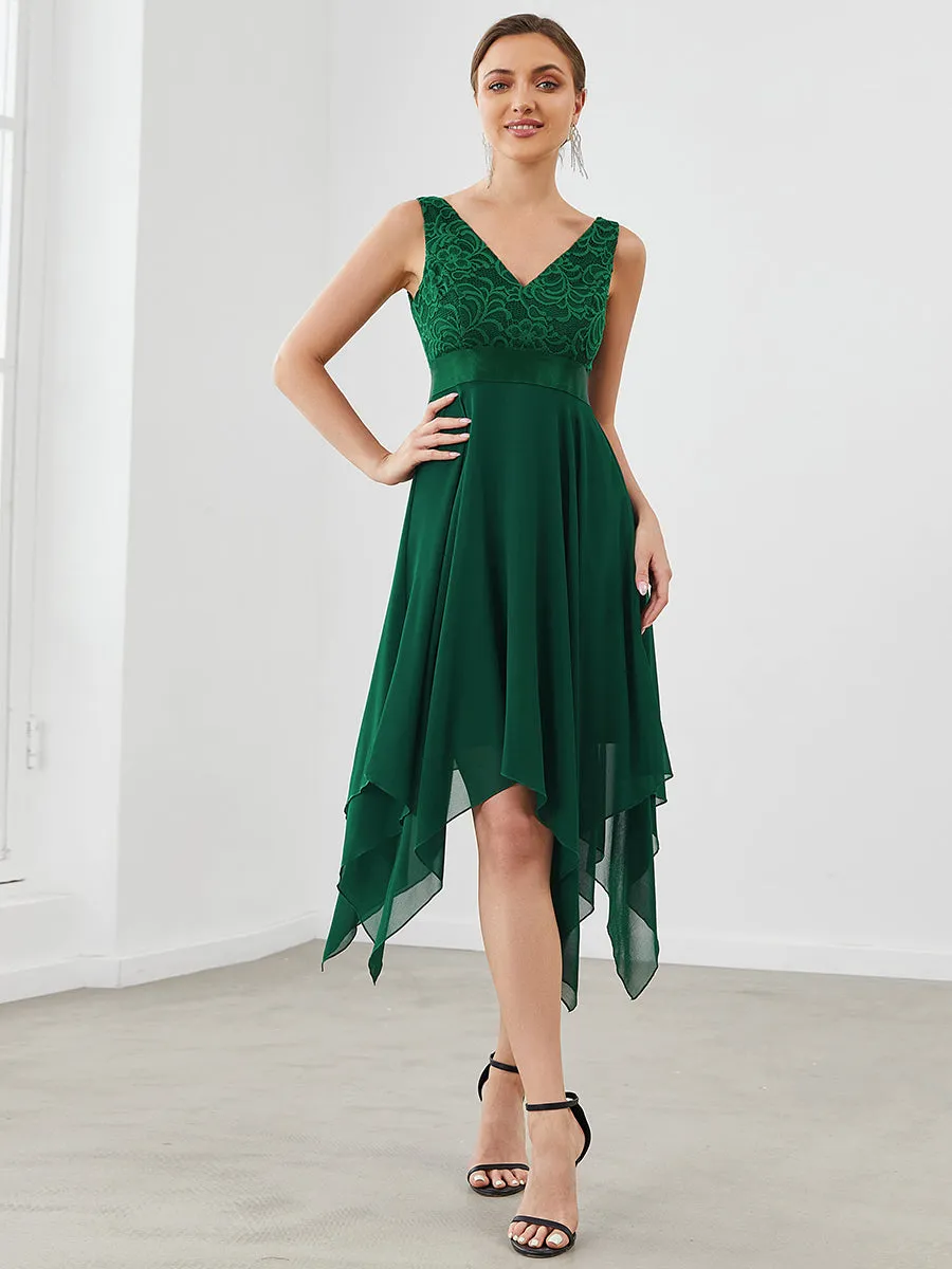 Deep V Neck Asymmetrical Hem Sleeveless Wholesale Dresses