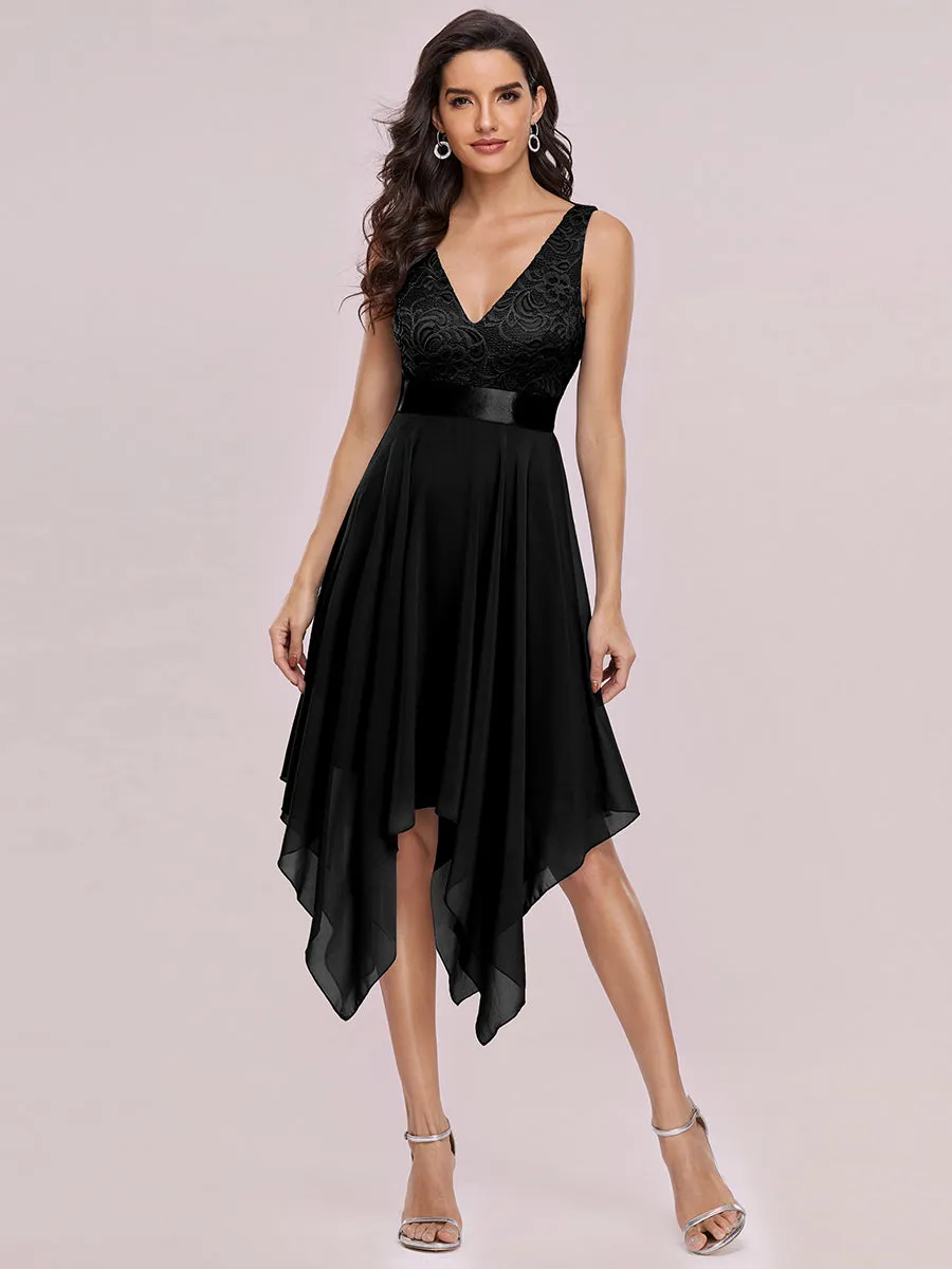 Deep V Neck Asymmetrical Hem Sleeveless Wholesale Dresses