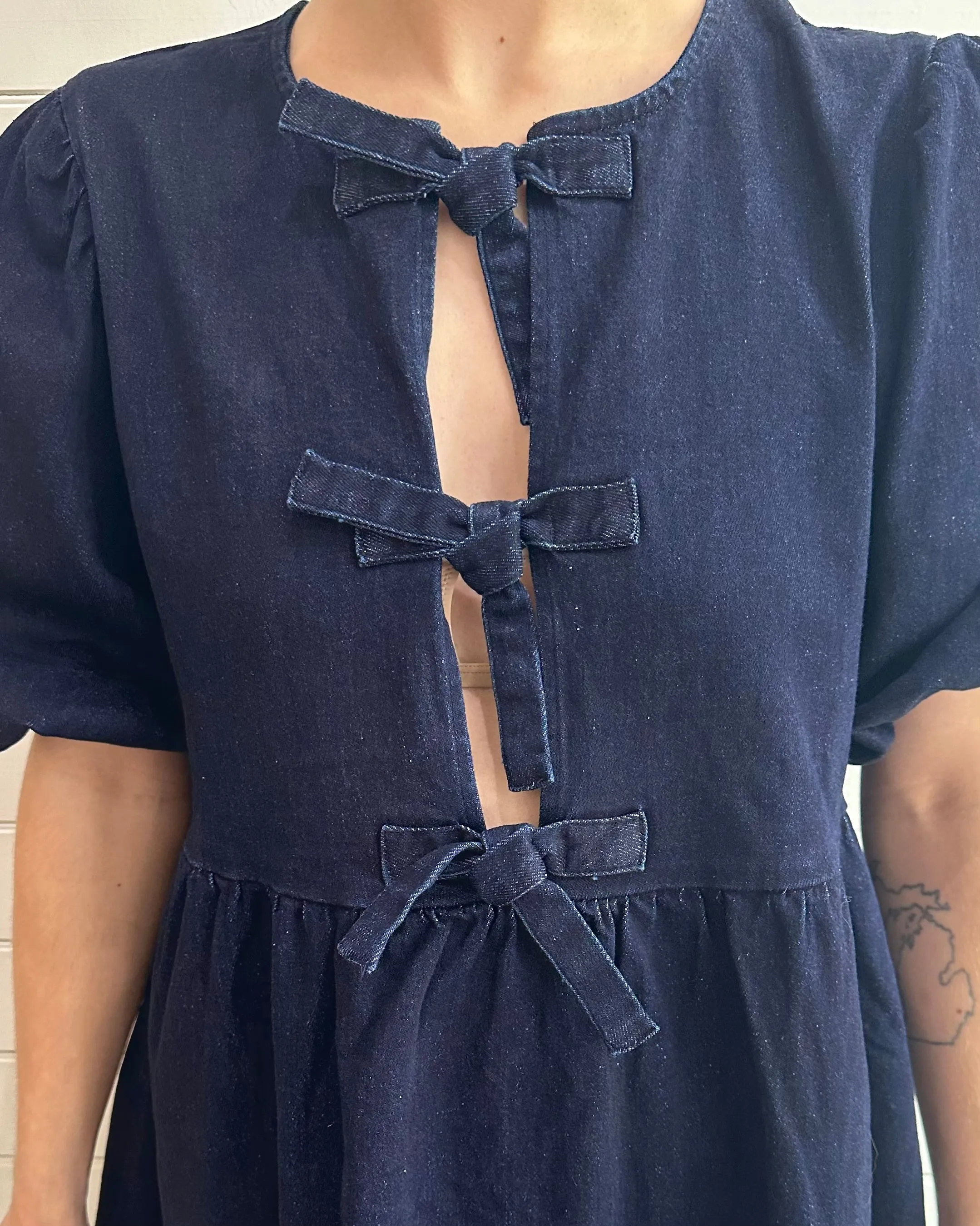 Denim tie Babydoll Dress