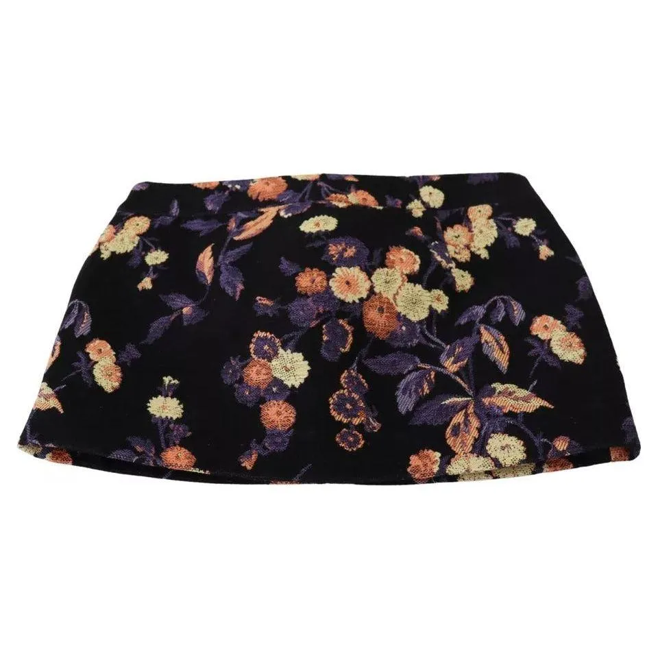 Dsquared² Black Floral Embroidery Mid Waist A-line Mini Skirt