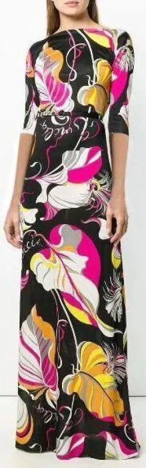 'Frida' Print Long Silk Dress