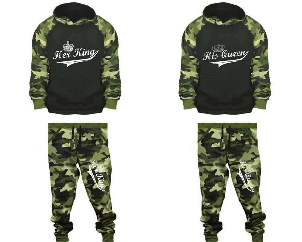 Her King His Queen Couple Matching Camo Hoodies and Camo Jogger Pants Sold Separately