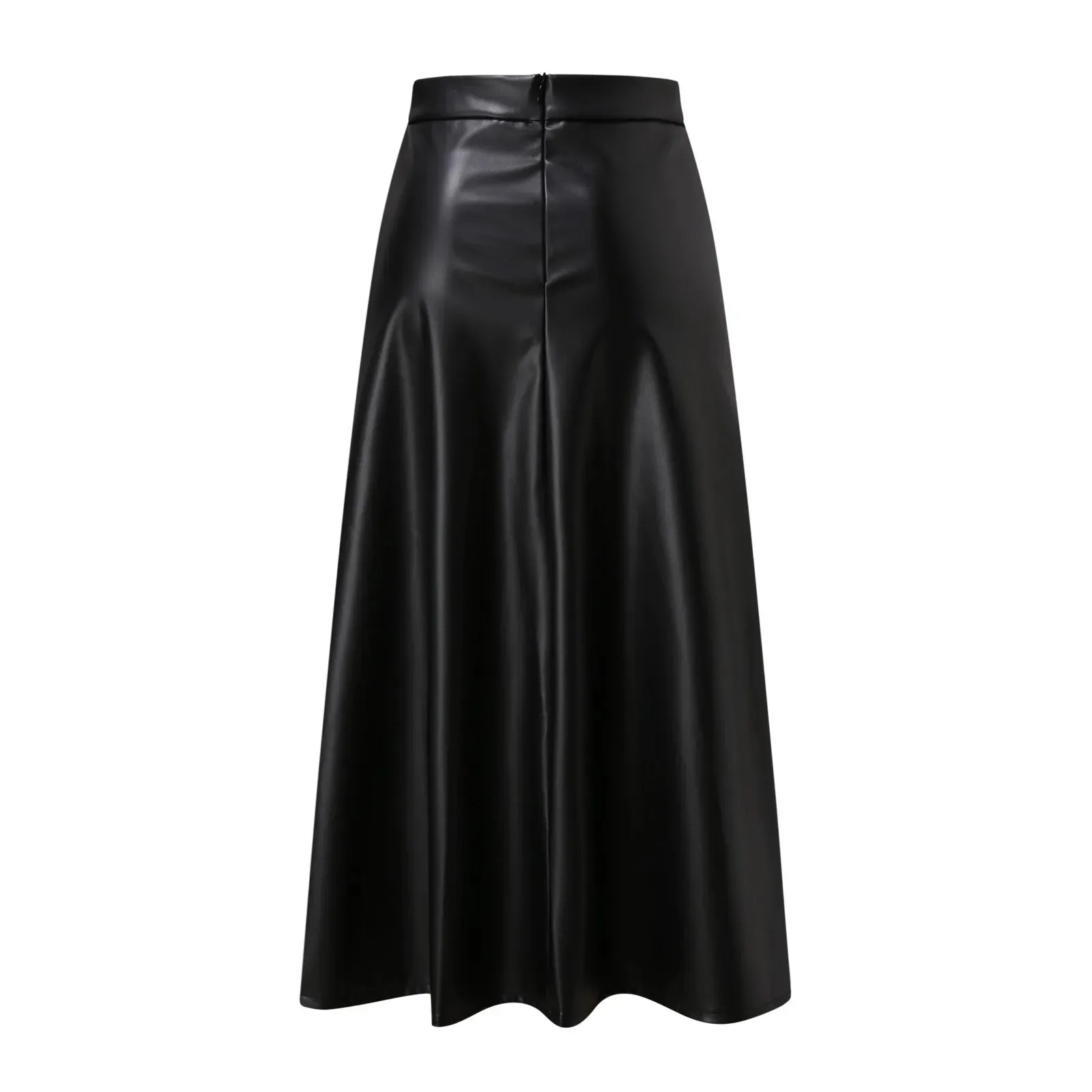 High Waist PU Leather Maxi Skirt Autumn New Office Wear Pleated Casual A-line Long Fashion Skirt