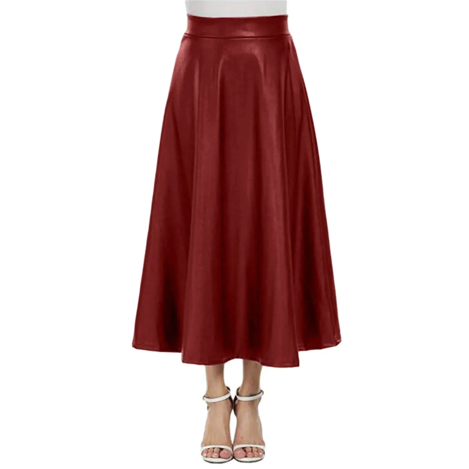 High Waist PU Leather Maxi Skirt Autumn New Office Wear Pleated Casual A-line Long Fashion Skirt