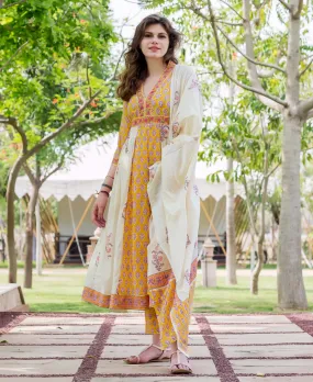 Kayra Hand Block Printed Flared Anarkali Kurta