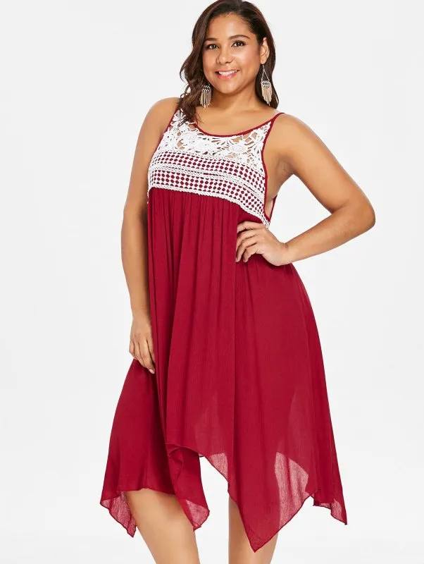 Lace Embellished Plus Size Asymmetrical Slip Dress