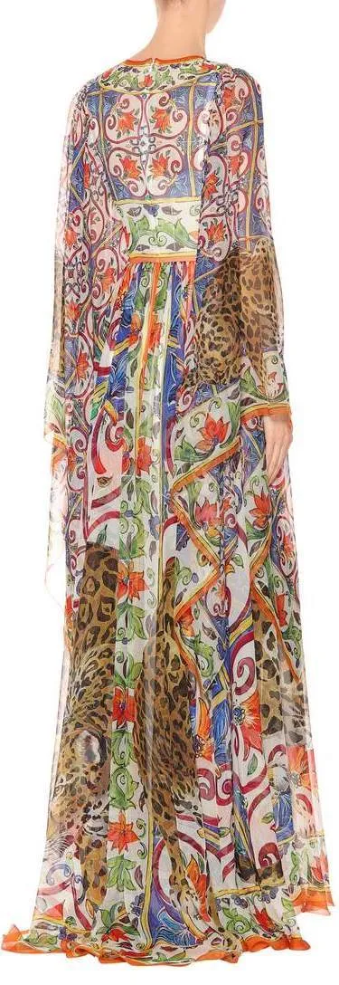 'Majolica' Cheetah Print Chiffon-Blend Maxi Dress