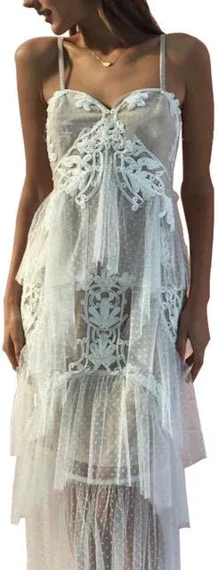 'Nymph' Tiered Lace Gown - White or Black