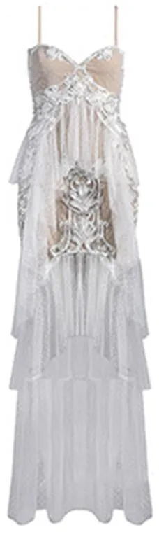 'Nymph' Tiered Lace Gown - White or Black