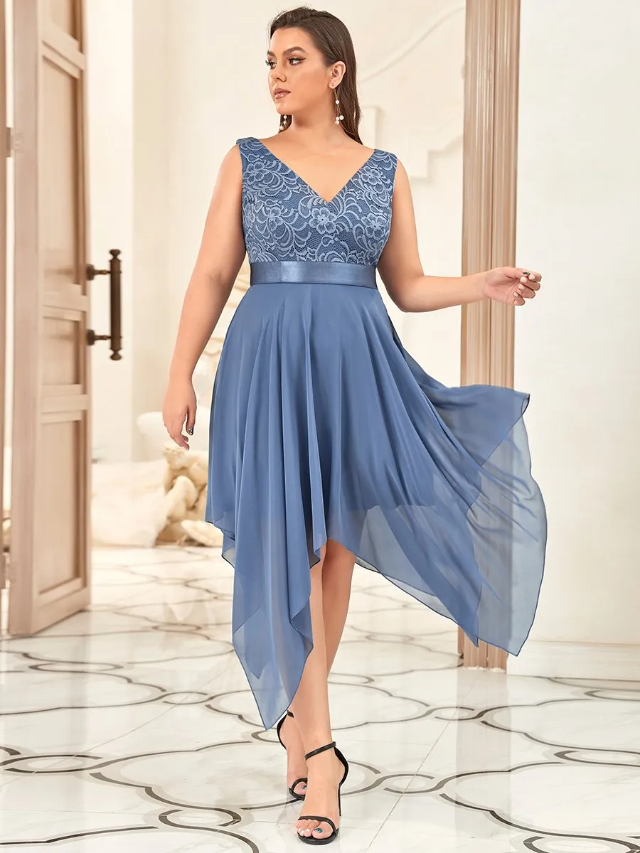 Plus Size Deep V Neck Asymmetrical Hem Sleeveless Wholesale Dresses