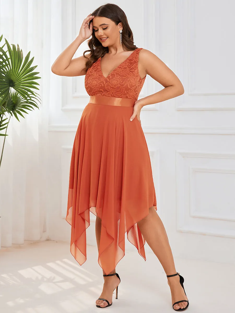 Plus Size Deep V Neck Asymmetrical Hem Sleeveless Wholesale Dresses