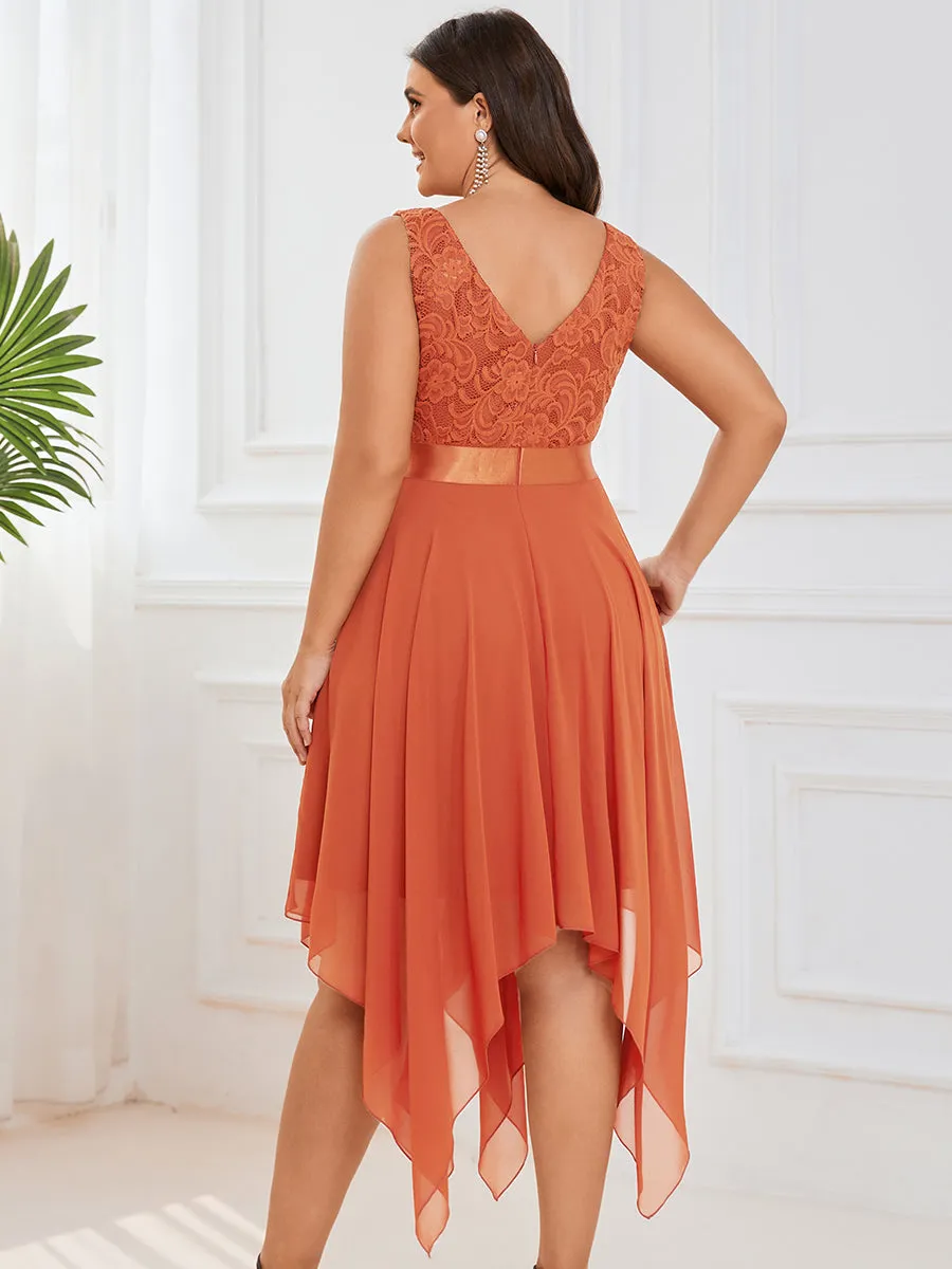 Plus Size Deep V Neck Asymmetrical Hem Sleeveless Wholesale Dresses