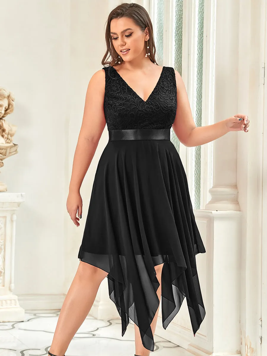 Plus Size Deep V Neck Asymmetrical Hem Sleeveless Wholesale Dresses