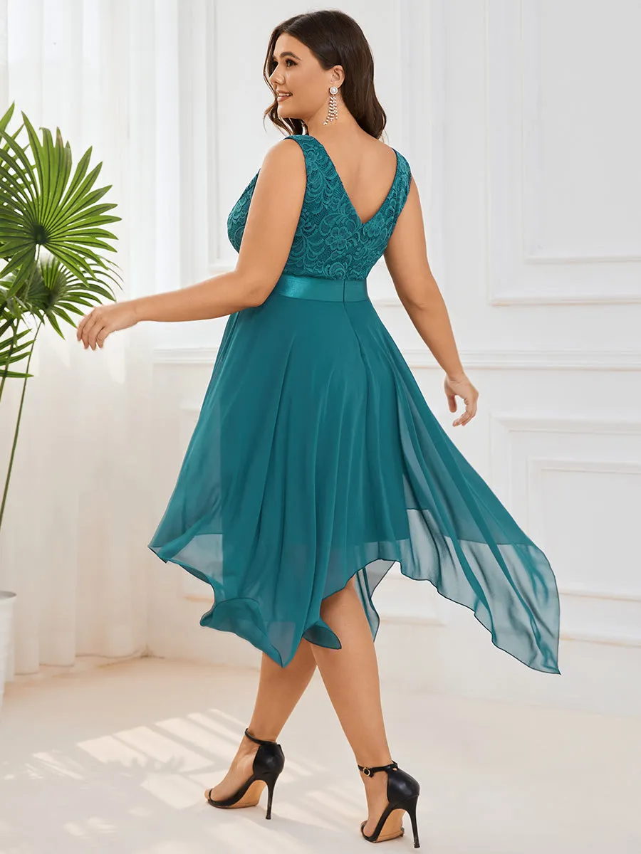 Plus Size Deep V Neck Asymmetrical Hem Sleeveless Wholesale Dresses