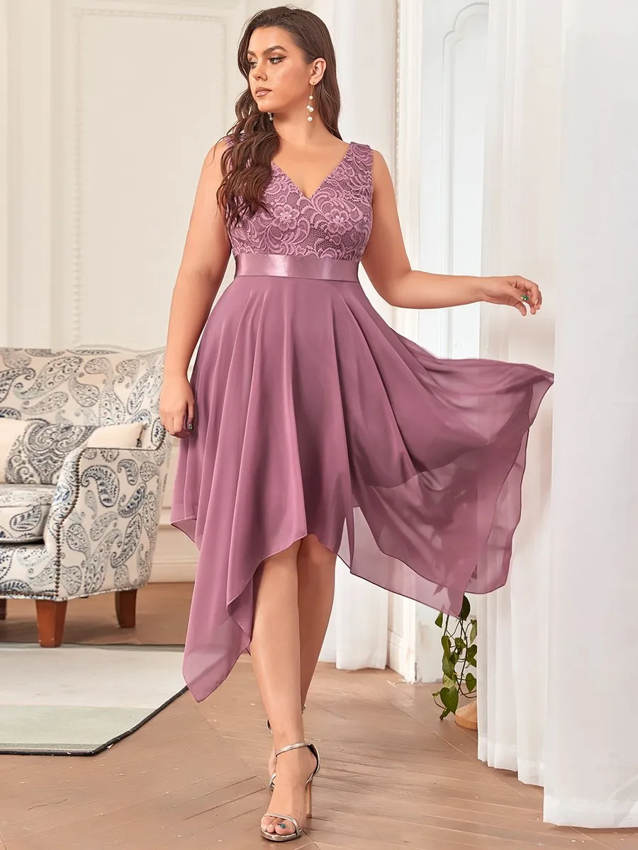 Plus Size Deep V Neck Asymmetrical Hem Sleeveless Wholesale Dresses