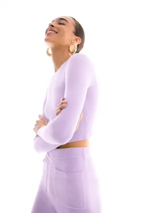 Violet Peachskin Long Sleeve Crop Crew