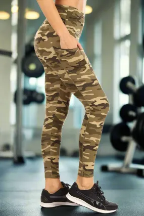 Womens Green Camouflage Pocket Leggings Athletic Yoga Pants Plus Size 1xl/2xl/3xl